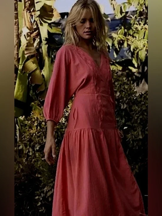 Free People Endless Summer On The Move Midi Dress small Wrap Pink Hibiscus coral - Picture 3 of 11